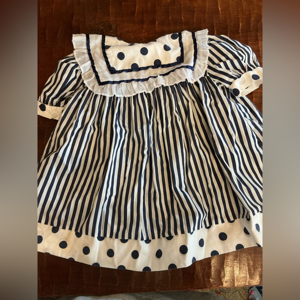 Vintage Navy and White Striped Kids Formal Dress